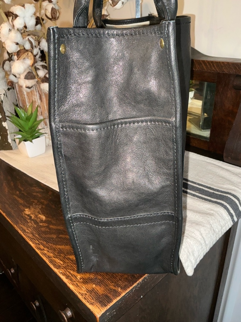 NWOT Frye Madison Leather Shopper Tote Shoulder Bag Black Retail $398 - Picture 6 of 11